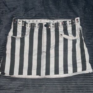 Black & White Striped Mini Skirt with Studded Waist